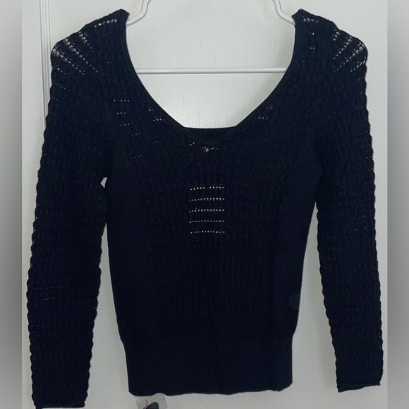 NWT - Free People Black Stretchy Square Neck Long-Sleeve Top - Size: L - Picture 2 of 3